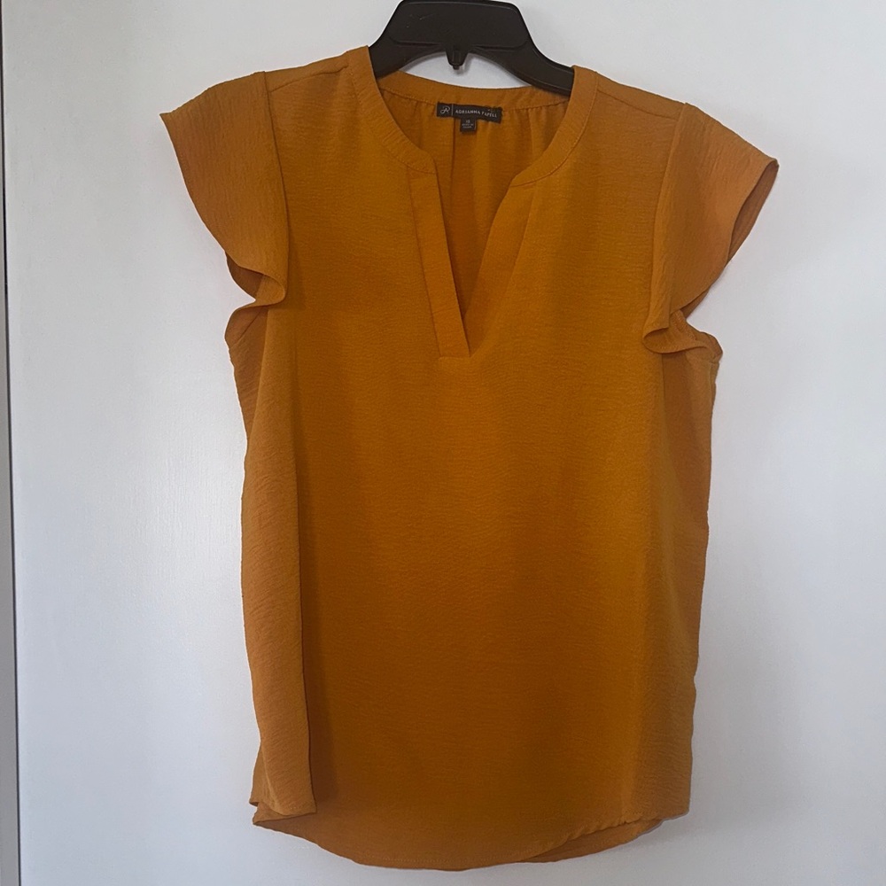 Adrianna Papell Mustard Flutter-Sleeve Split V-Neck Blouse